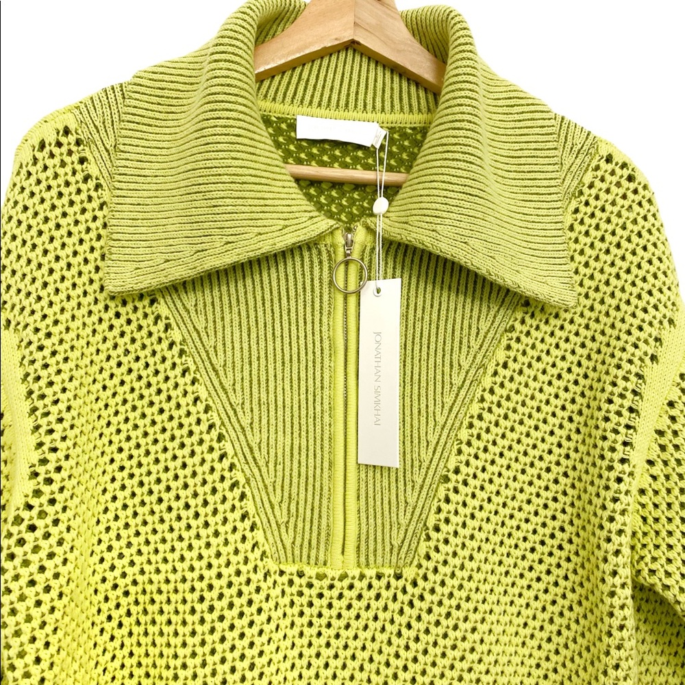 NWT Jonathan Simkhai Ariella Cotton Blend Sweater In Lime Green Sz S - Picture 10 of 15